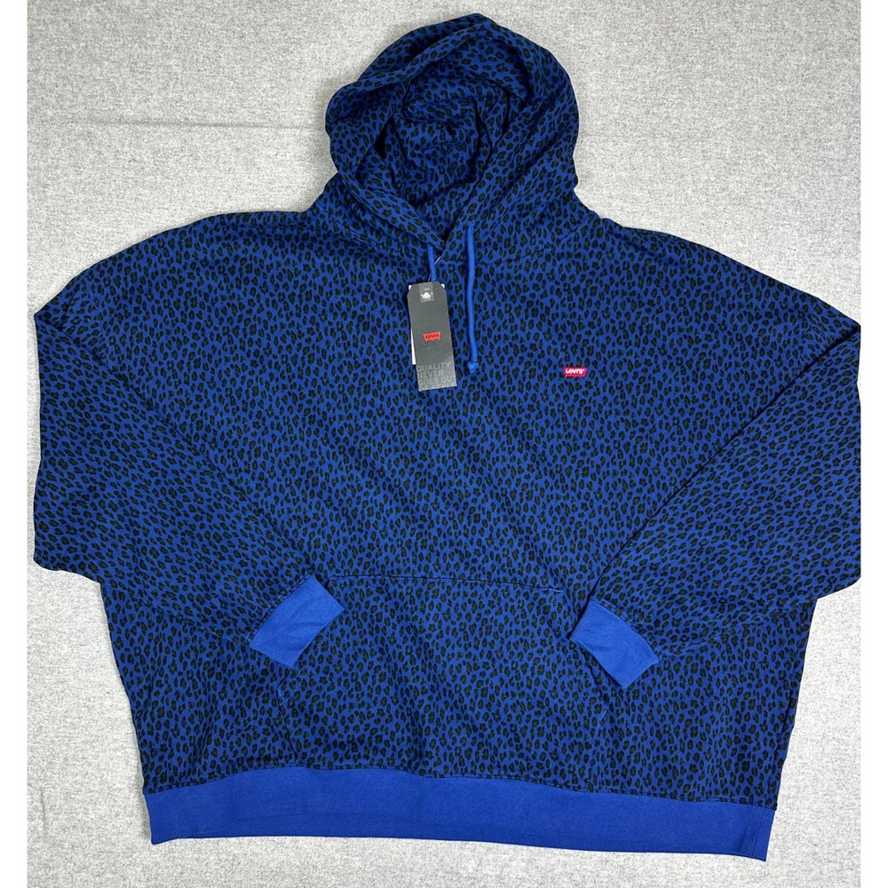 NEW Levis Hoodie 3X Blue Leopard Cheetah AOP Print Pullover Sweatshirt